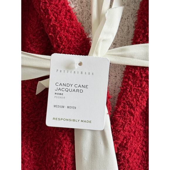New Pottery Barn Candy Cane Jacquard Robe Red Medium - Picture 2 of 3